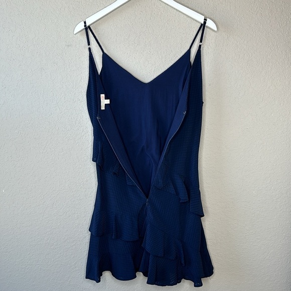 Gianni Bini V Neck Navy Blue Spaghetti Strap Ruffle Mini Dress Size Small - Picture 5 of 13